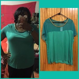 Teal Chain Embellished Top Sz 3X